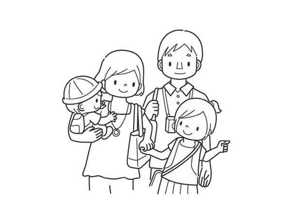 tranh tô màu cho bé gia đình thăm xuân tết