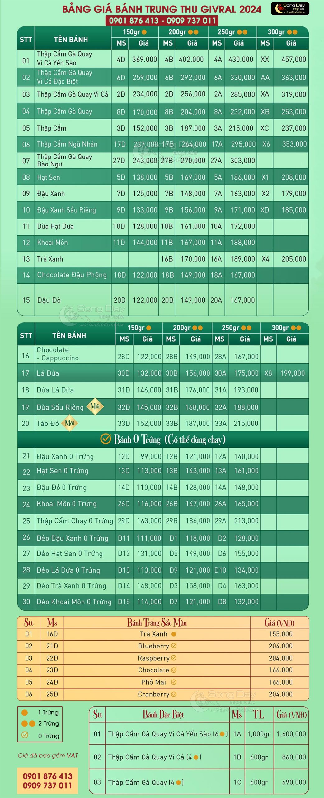 bảng giá bánh trung thu givral 2024